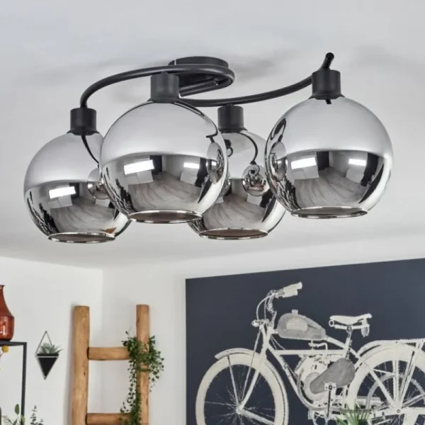 hofstein Plafonnier - Verre Koyoto Chrome, Fumé, 4 lumières* Lampes Modernes