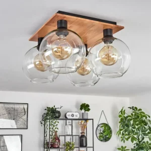 hofstein Plafonnier - Verre Koyoto Écru, Noir, 4 lumières* Lampes Modernes