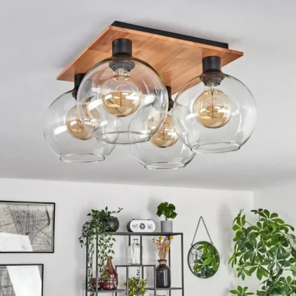 hofstein Plafonnier - Verre Koyoto Écru, Noir, 4 lumières* Lampes Modernes