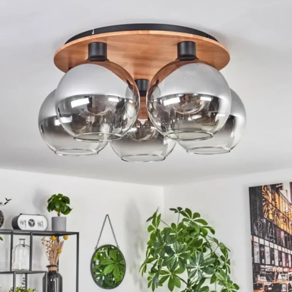 hofstein Plafonnier - Verre Koyoto Écru, Noir, 5 lumières* Lampes Modernes