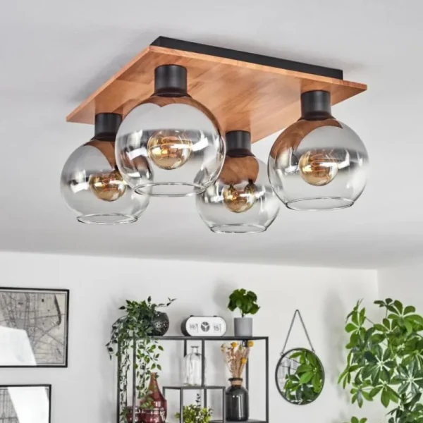 hofstein Plafonnier - Verre Koyoto Écru, Noir, 4 lumières* Lampes Modernes