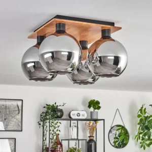 hofstein Plafonnier - Verre Koyoto Écru, Noir, 4 lumières* Lampes Modernes