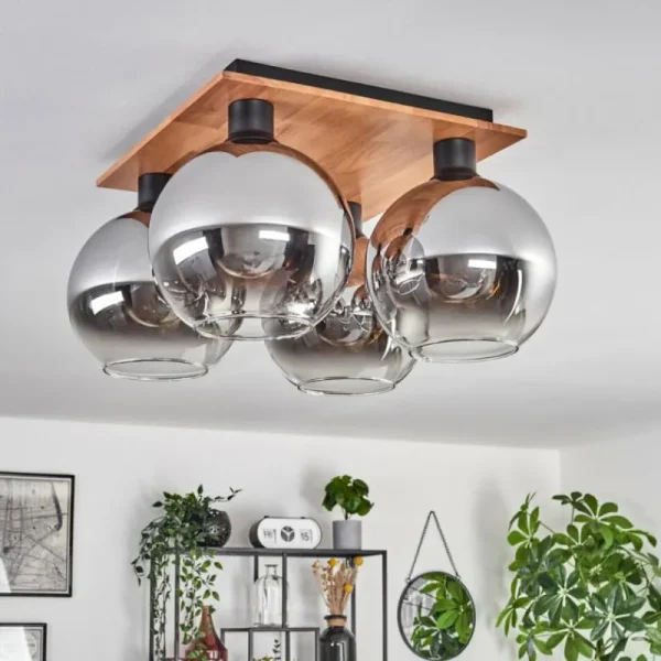 hofstein Plafonnier - Verre Koyoto Écru, Noir, 4 lumières* Lampes Modernes