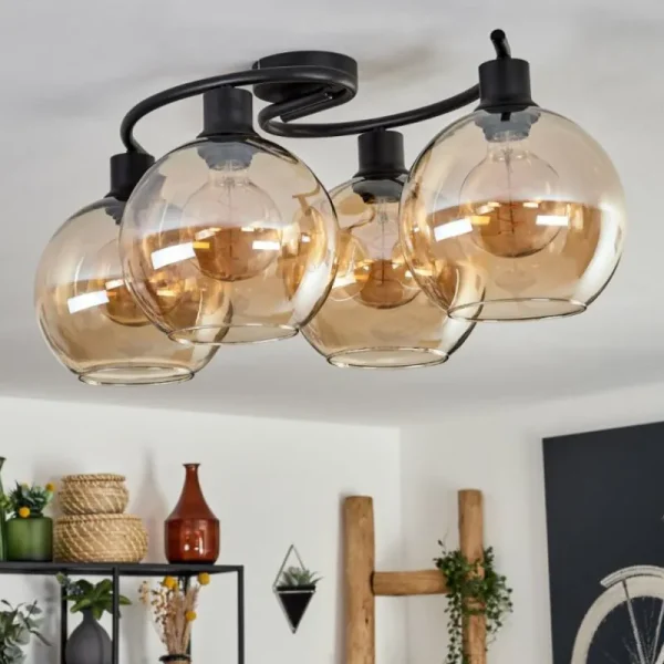 hofstein Plafonnier - Verre Koyoto Ambre, 4 lumières* Lampes En Verre