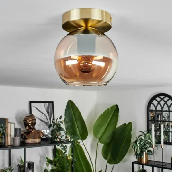 hofstein Plafonnier - Verre Koyoto Laiton, 1 lumière* Lampes En Verre