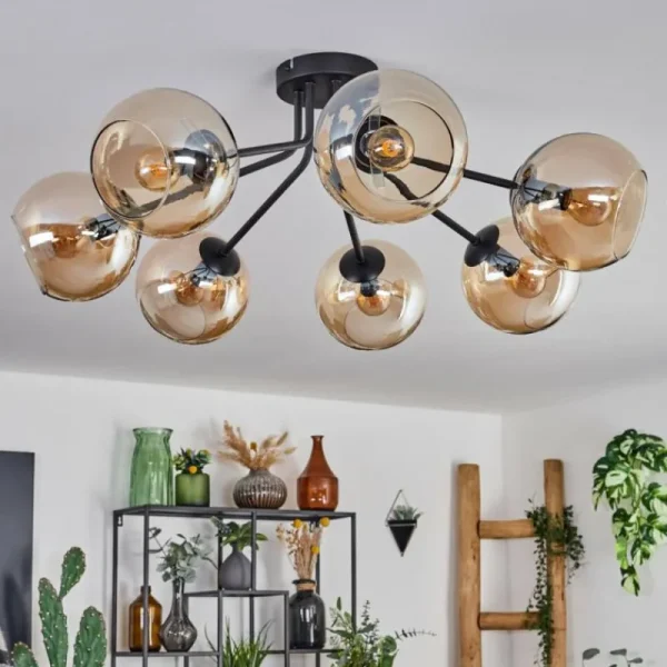 hofstein Plafonnier - Verre Koyoto Ambre, 7 lumières* Lampes En Verre