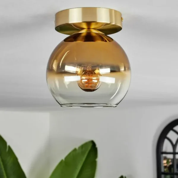 hofstein Plafonnier - Verre Koyoto Laiton, 1 lumière* Lampes En Verre