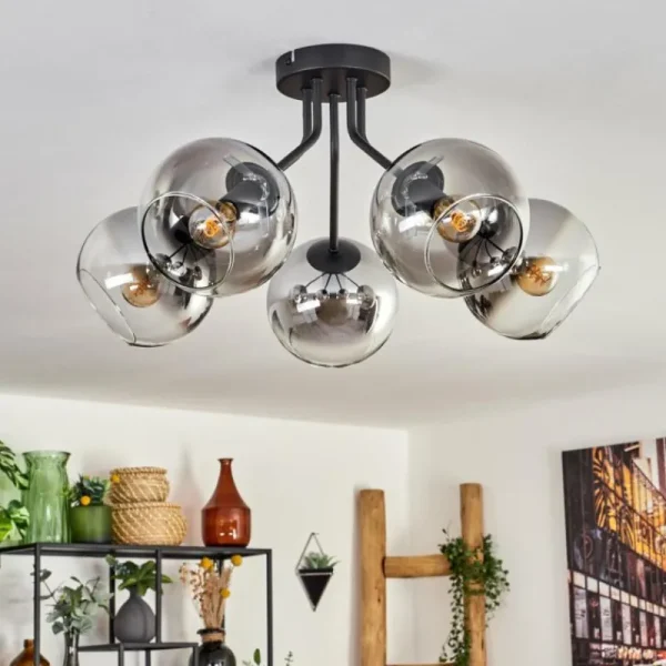 hofstein Plafonnier - Verre Koyoto Clair, Fumé, 5 lumières* Lampes Modernes