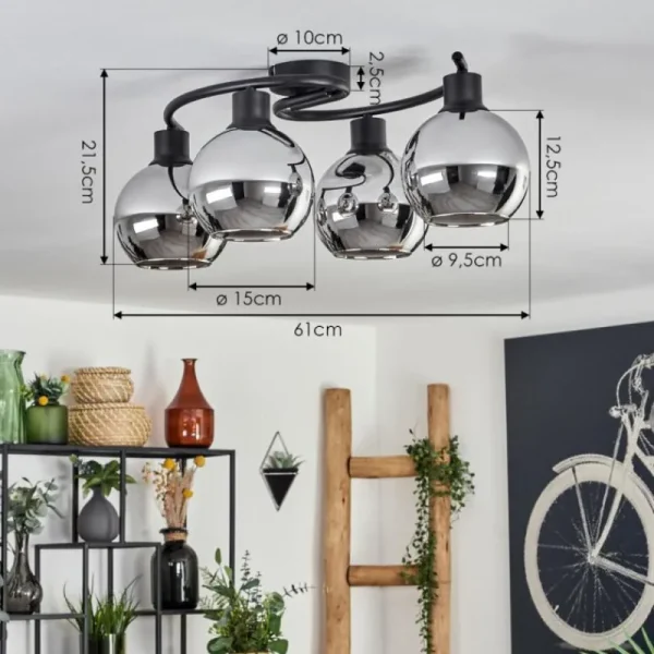 hofstein Plafonnier - Verre Koyoto Chrome, Fumé, 4 lumières* Lampes Modernes