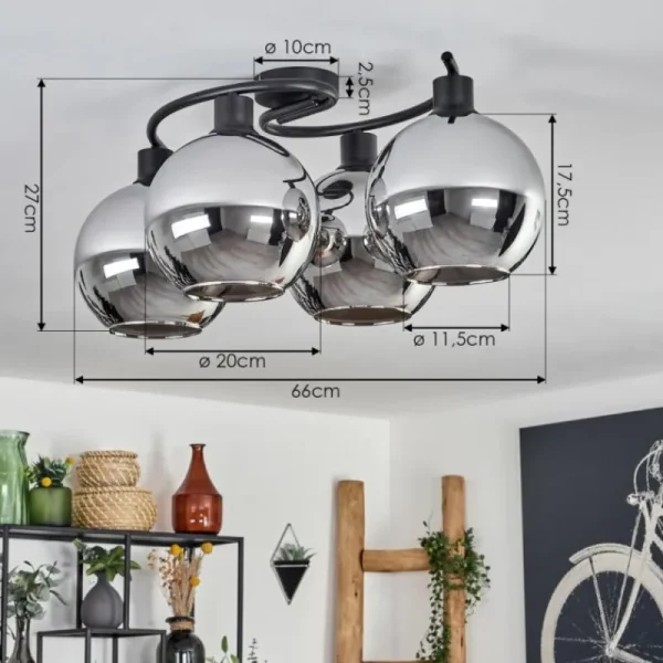 hofstein Plafonnier - Verre Koyoto Chrome, Fumé, 4 lumières* Lampes Modernes