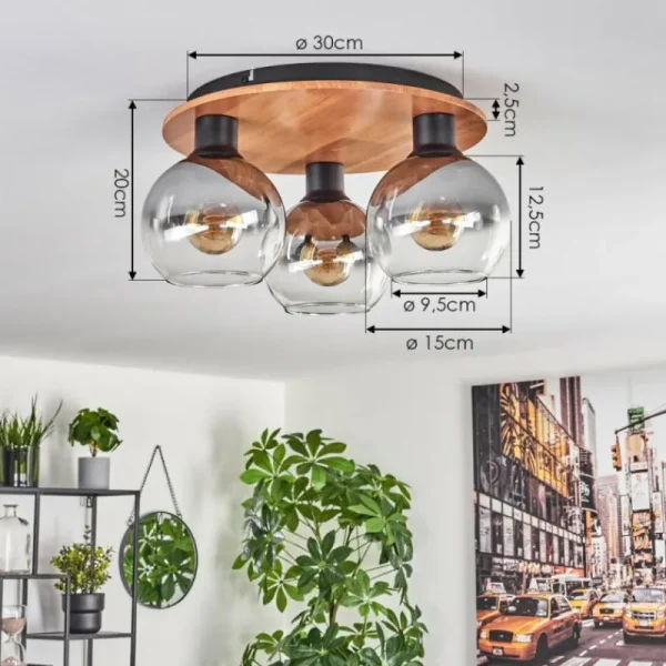 hofstein Plafonnier - Verre Koyoto Écru, Noir, 3 lumières* Lampes Modernes