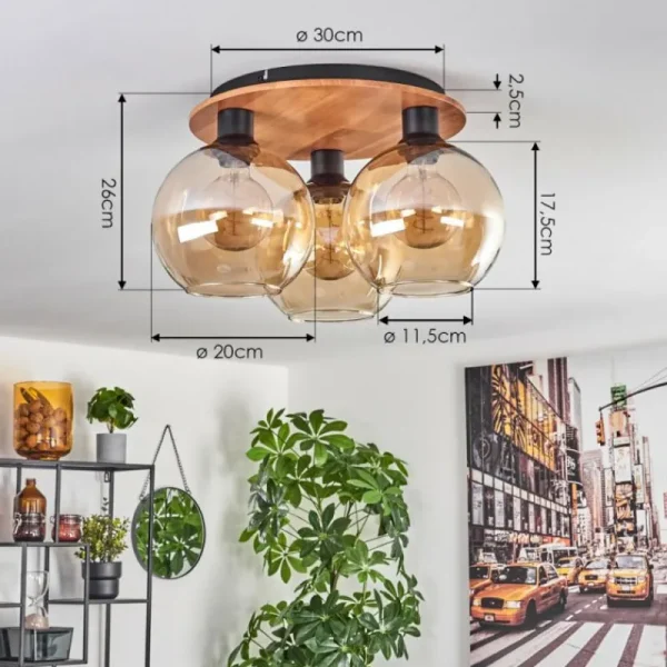 hofstein Plafonnier - Verre Koyoto Écru, Noir, 3 lumières* Lampes Modernes