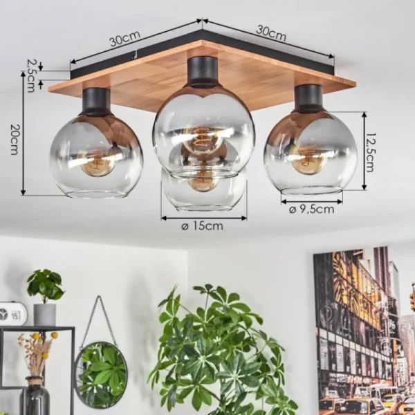 hofstein Plafonnier - Verre Koyoto Écru, Noir, 4 lumières* Lampes Modernes
