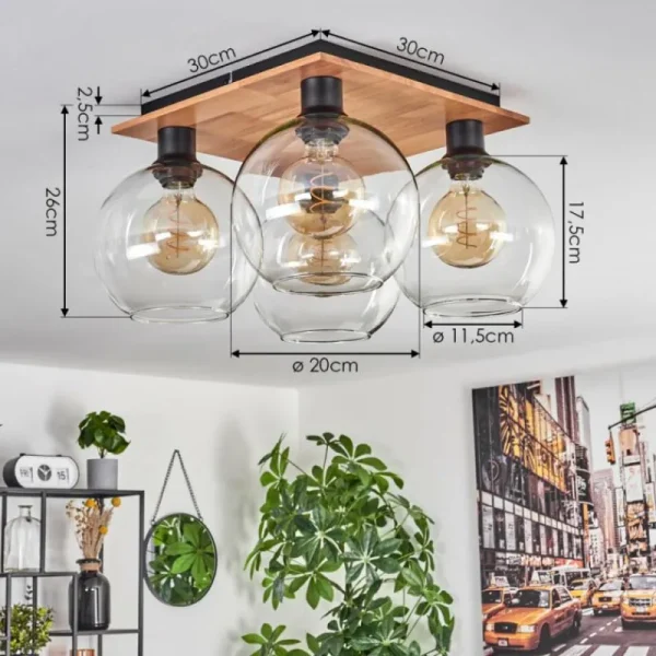 hofstein Plafonnier - Verre Koyoto Écru, Noir, 4 lumières* Lampes Modernes