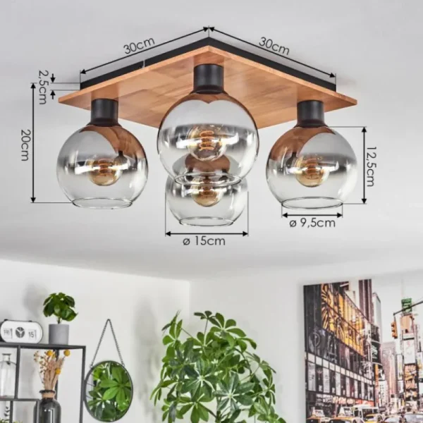 hofstein Plafonnier - Verre Koyoto Écru, Noir, 4 lumières* Lampes Modernes