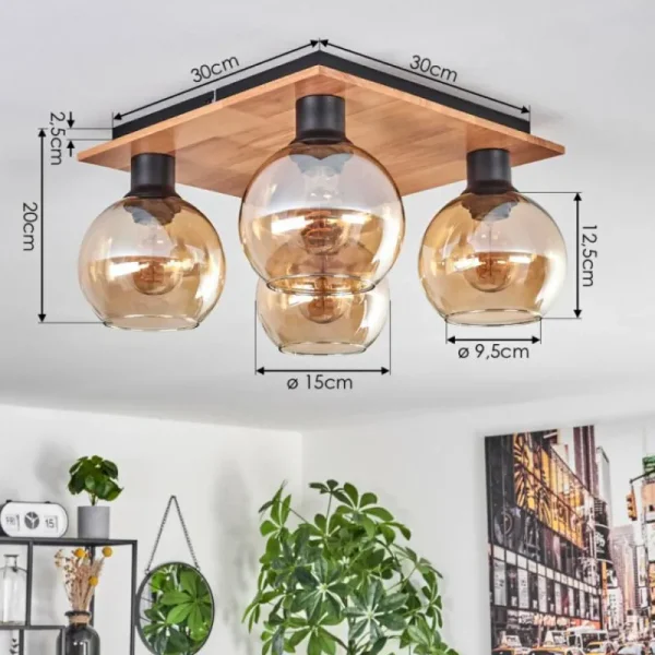 hofstein Plafonnier - Verre Koyoto Écru, Noir, 4 lumières* Lampes Modernes