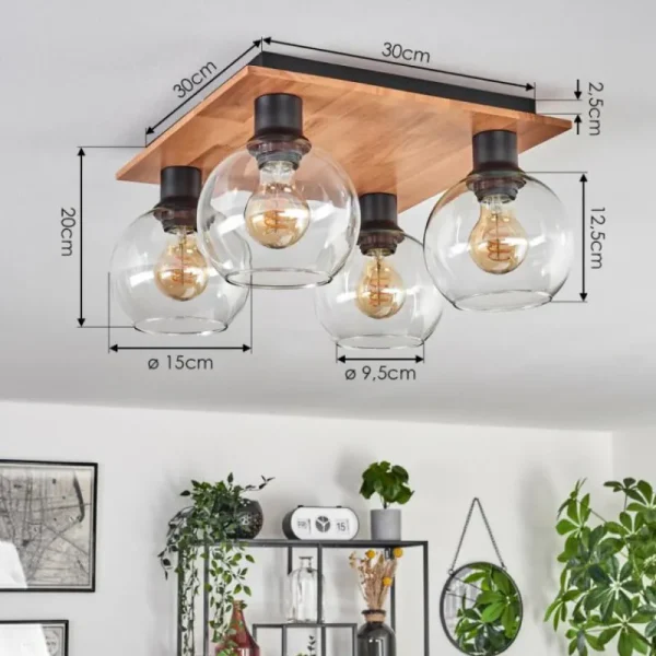 hofstein Plafonnier - Verre Koyoto Écru, Noir, 4 lumières* Lampes Modernes