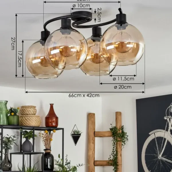hofstein Plafonnier - Verre Koyoto Ambre, 4 lumières* Lampes En Verre