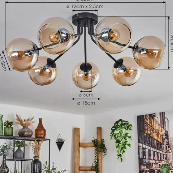 hofstein Plafonnier - Verre Koyoto Ambre, 7 lumières* Lampes En Verre