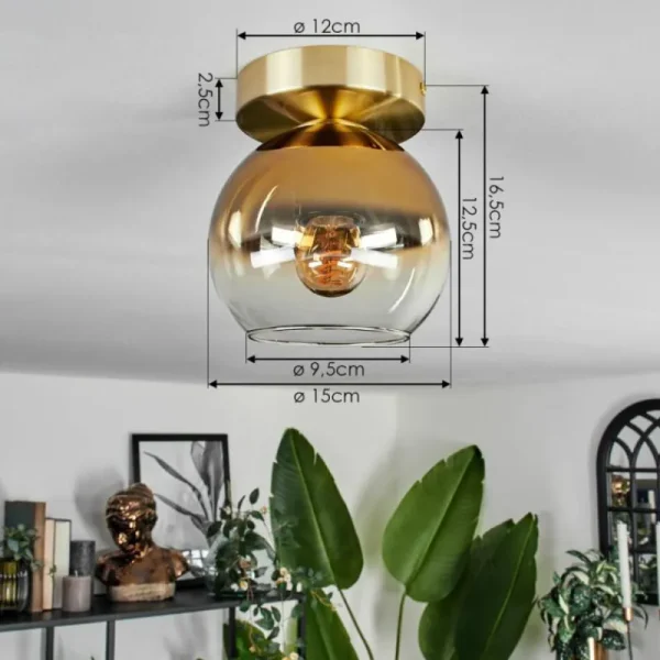 hofstein Plafonnier - Verre Koyoto Laiton, 1 lumière* Lampes En Verre