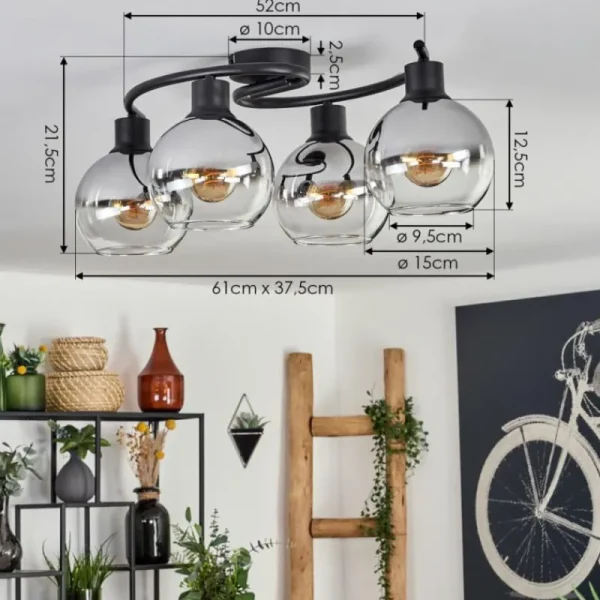 hofstein Plafonnier - Verre Koyoto Chrome, Clair, Fumé, 4 lumières* Lampes Modernes