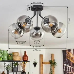 hofstein Plafonnier - Verre Koyoto Clair, Fumé, 5 lumières* Lampes Modernes