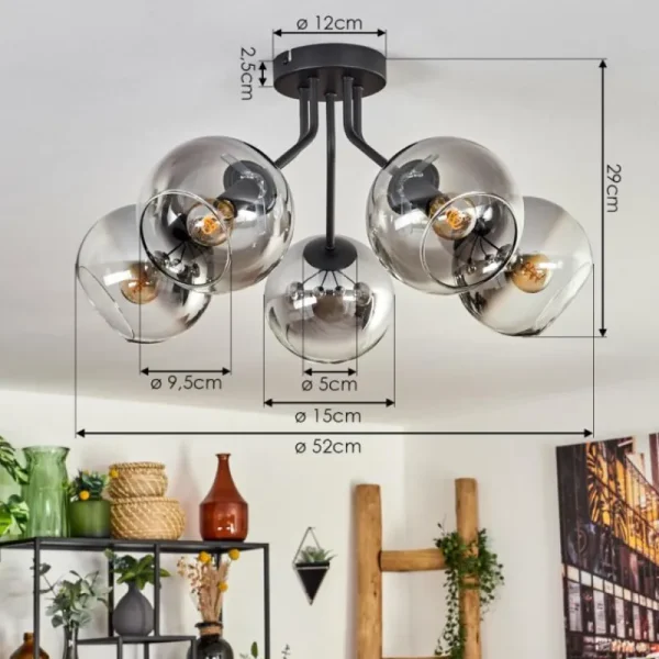hofstein Plafonnier - Verre Koyoto Clair, Fumé, 5 lumières* Lampes Modernes