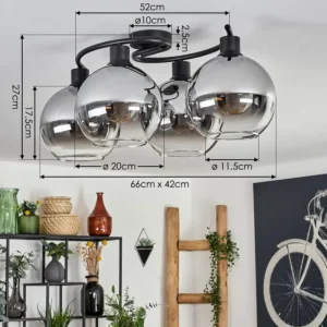 hofstein Plafonnier - Verre Koyoto Clair, Fumé, 4 lumières* Lampes Modernes