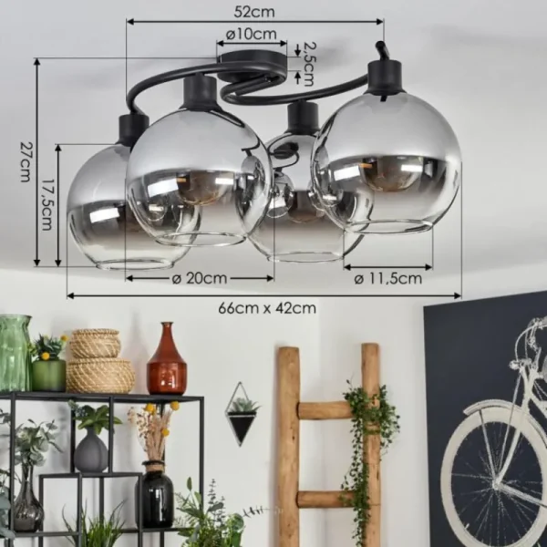 hofstein Plafonnier - Verre Koyoto Clair, Fumé, 4 lumières* Lampes Modernes