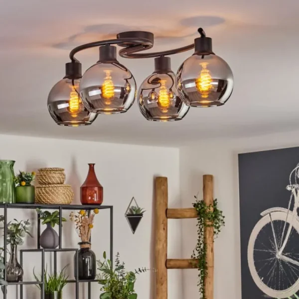 hofstein Plafonnier - Verre Koyoto Chrome, Fumé, 4 lumières* Lampes Modernes