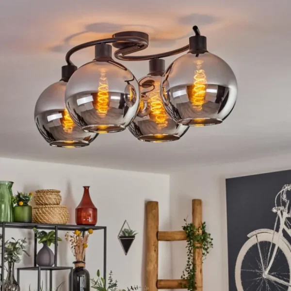 hofstein Plafonnier - Verre Koyoto Chrome, Fumé, 4 lumières* Lampes Modernes