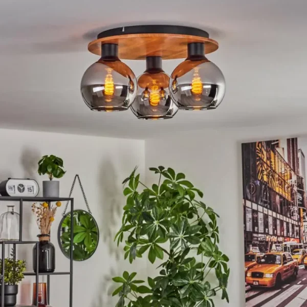 hofstein Plafonnier - Verre Koyoto Écru, Noir, 3 lumières* Lampes Modernes