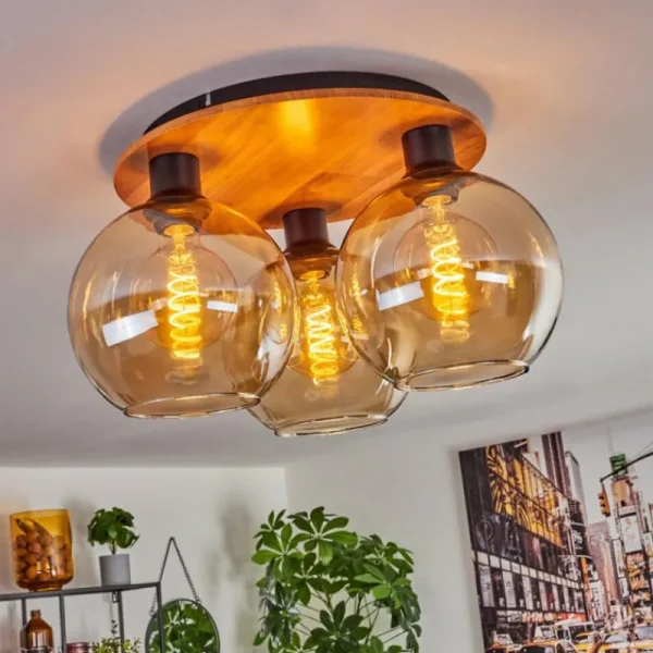 hofstein Plafonnier - Verre Koyoto Écru, Noir, 3 lumières* Lampes Modernes