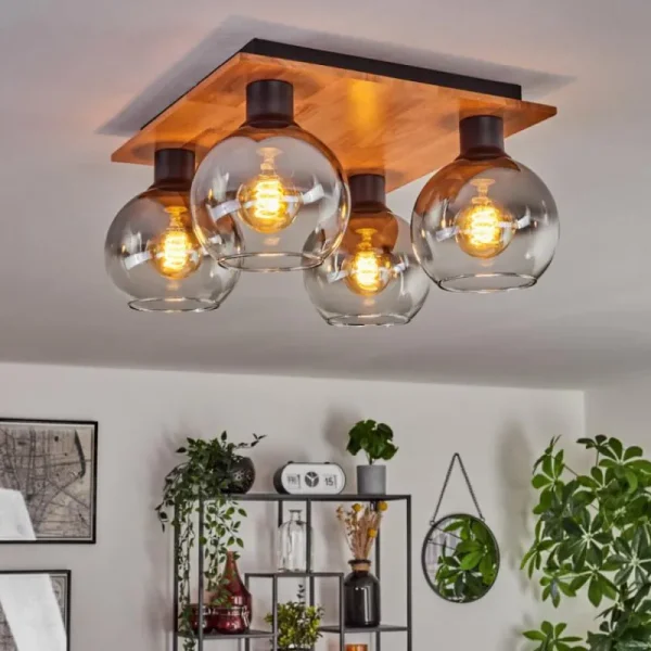 hofstein Plafonnier - Verre Koyoto Écru, Noir, 4 lumières* Lampes Modernes