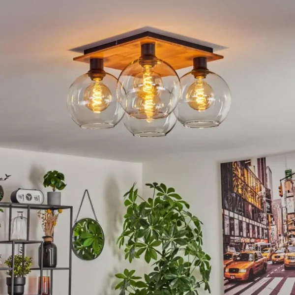hofstein Plafonnier - Verre Koyoto Écru, Noir, 4 lumières* Lampes Modernes