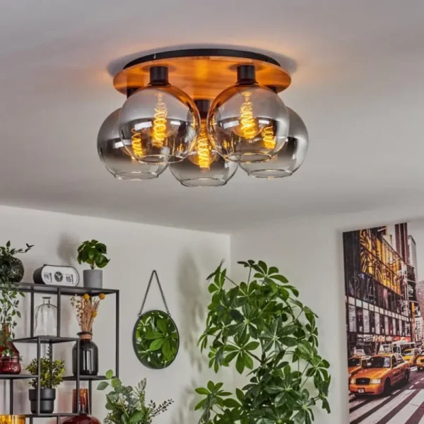 hofstein Plafonnier - Verre Koyoto Écru, Noir, 5 lumières* Lampes Modernes