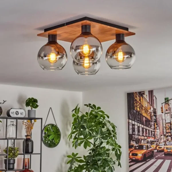 hofstein Plafonnier - Verre Koyoto Écru, Noir, 4 lumières* Lampes Modernes