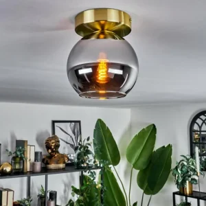 hofstein Plafonnier - Verre Koyoto Laiton, Noir, 1 lumière* Lampes Modernes