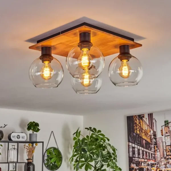 hofstein Plafonnier - Verre Koyoto Écru, Noir, 4 lumières* Lampes Modernes