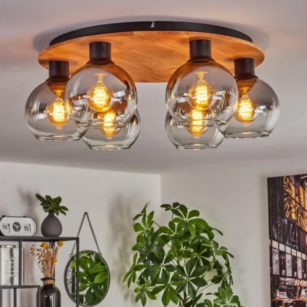 hofstein Plafonnier - Verre Koyoto Écru, Noir, 6 lumières* Lampes Modernes