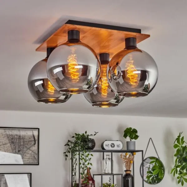 hofstein Plafonnier - Verre Koyoto Écru, Noir, 4 lumières* Lampes Modernes
