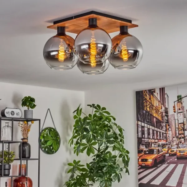hofstein Plafonnier - Verre Koyoto Écru, Noir, 4 lumières* Lampes Modernes