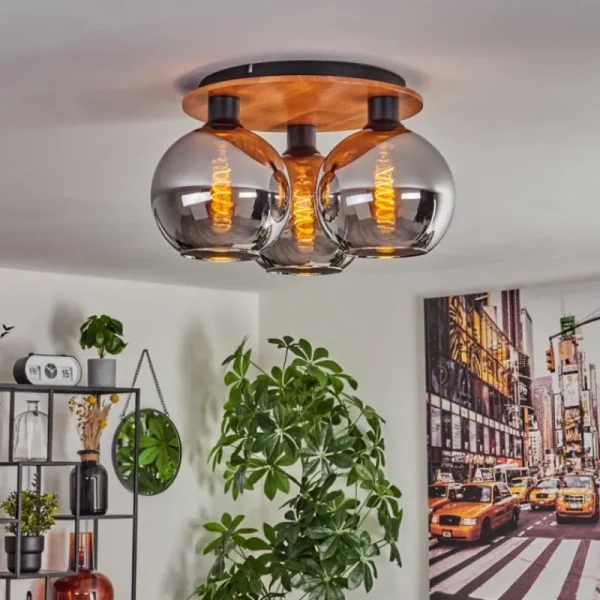hofstein Plafonnier - Verre Koyoto Écru, Noir, 3 lumières* Lampes Modernes