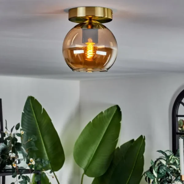 hofstein Plafonnier - Verre Koyoto Laiton, 1 lumière* Lampes En Verre