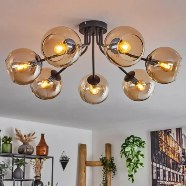 hofstein Plafonnier - Verre Koyoto Ambre, 7 lumières* Lampes En Verre