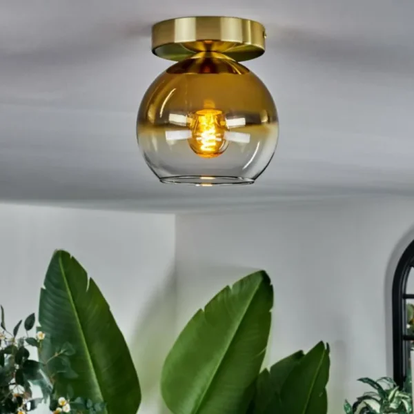hofstein Plafonnier - Verre Koyoto Laiton, 1 lumière* Lampes En Verre