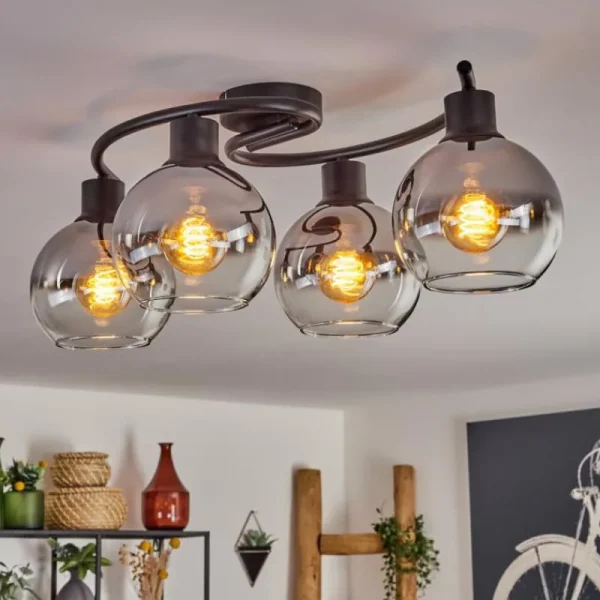 hofstein Plafonnier - Verre Koyoto Chrome, Clair, Fumé, 4 lumières* Lampes Modernes