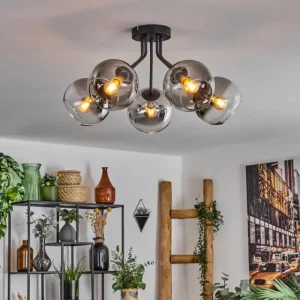 hofstein Plafonnier - Verre Koyoto Clair, Fumé, 5 lumières* Lampes Modernes