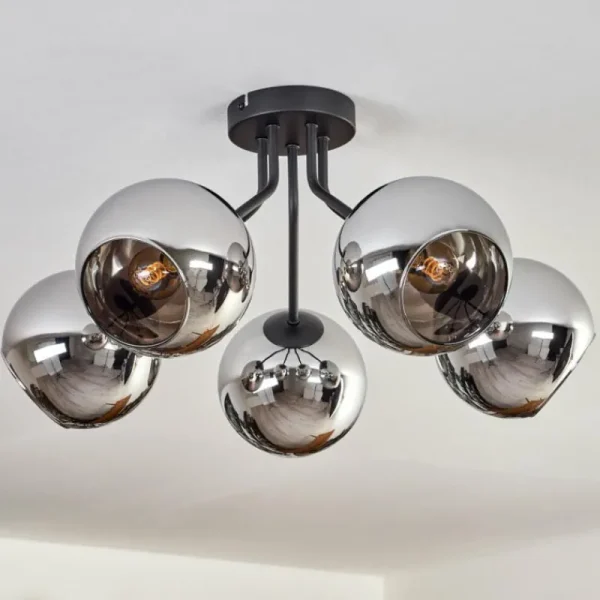 hofstein Plafonnier - Verre Koyoto Chrome, Fumé, 5 lumières* Lampes Modernes