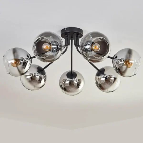 hofstein Plafonnier - Verre Koyoto Chrome, Clair, Fumé, 7 lumières* Lampes Modernes